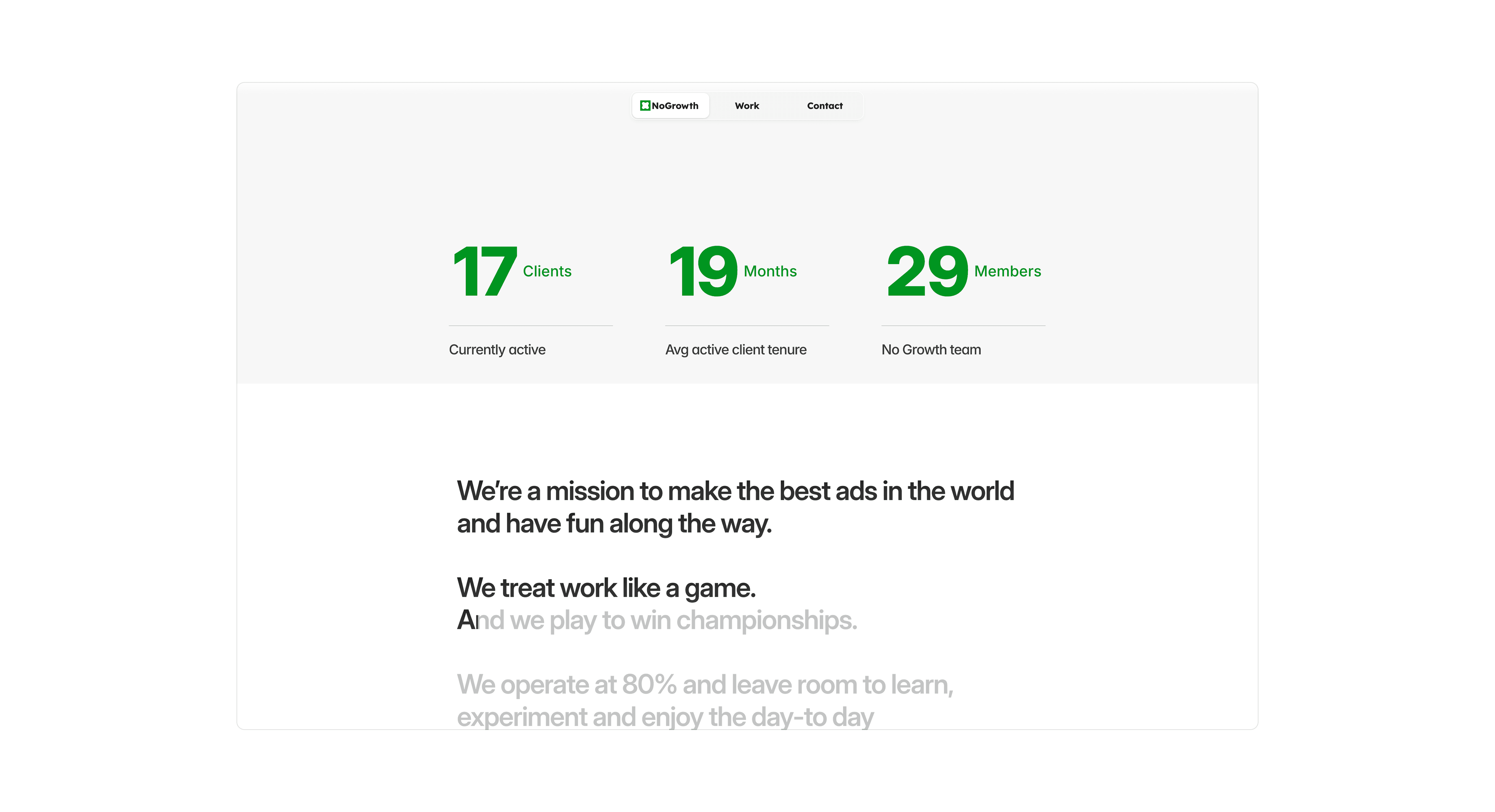 No Growth website work page