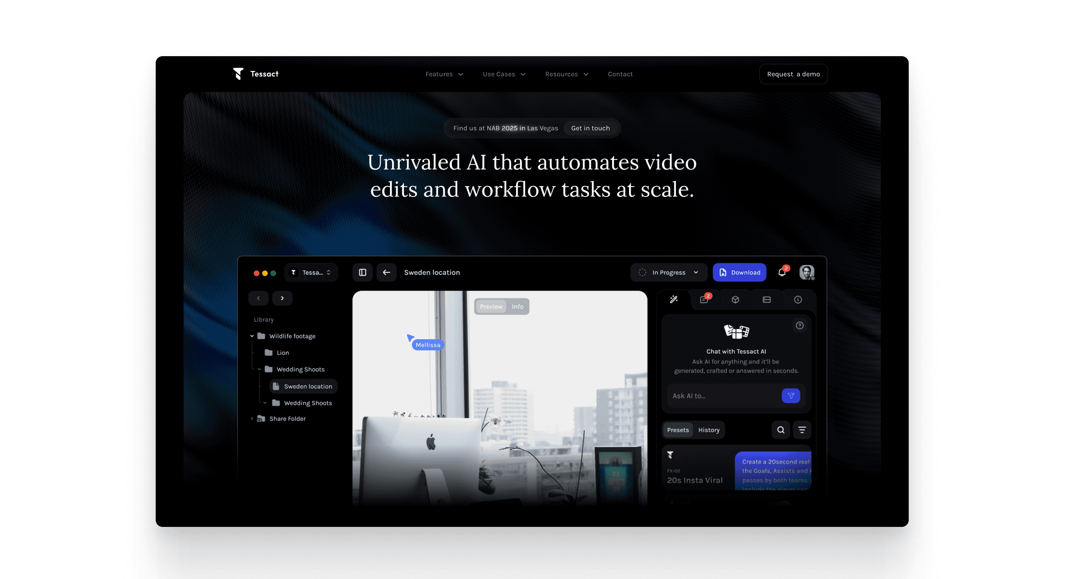 Tessact product interface